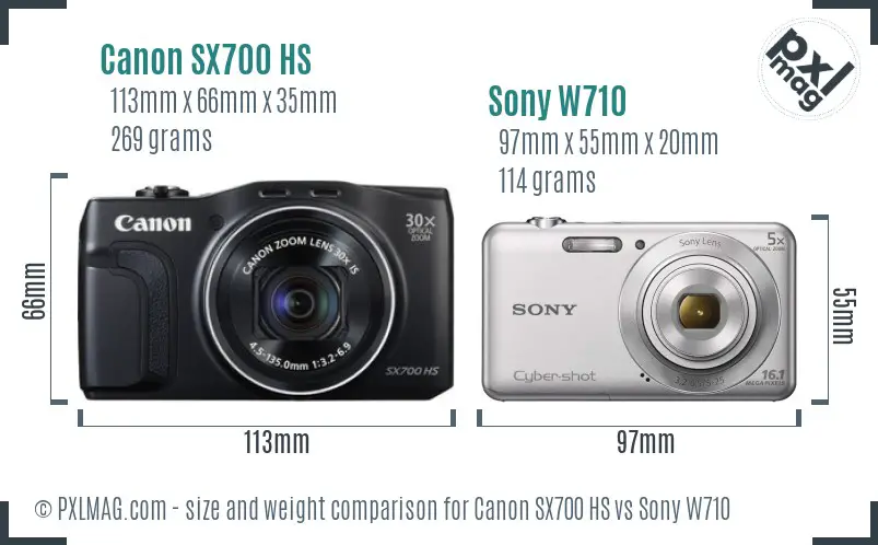Canon SX700 HS vs Sony W710 size comparison