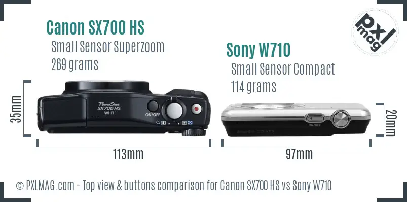 Canon SX700 HS vs Sony W710 top view buttons comparison