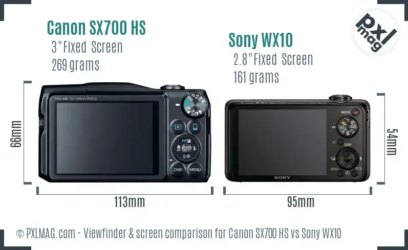 Canon SX700 HS vs Sony WX10 Screen and Viewfinder comparison