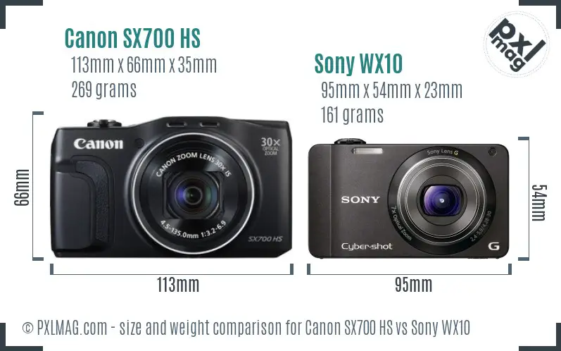 Canon SX700 HS vs Sony WX10 size comparison