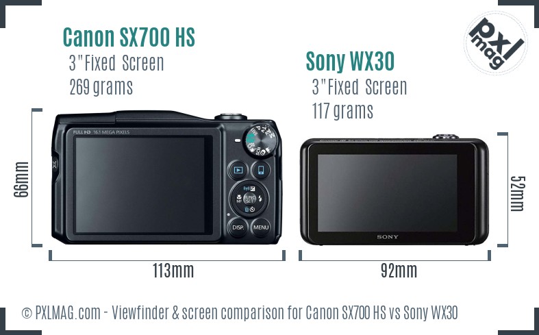 Canon SX700 HS vs Sony WX30 Screen and Viewfinder comparison