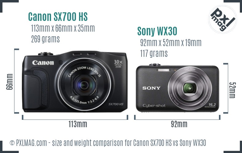 Canon SX700 HS vs Sony WX30 size comparison