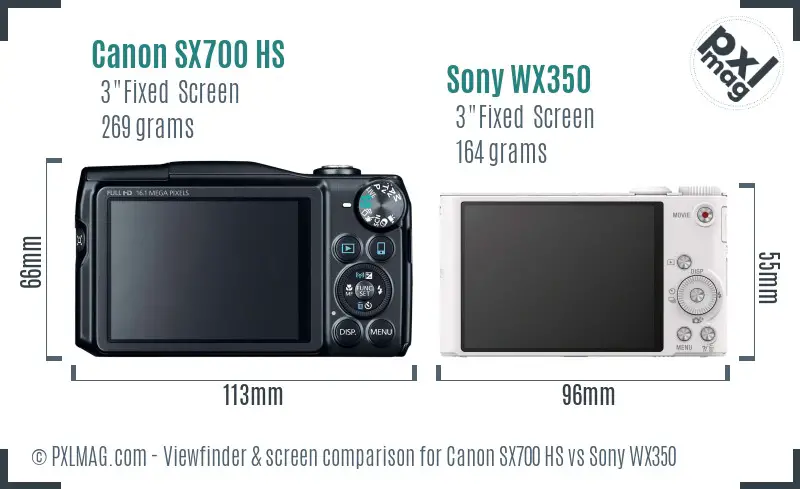 Canon SX700 HS vs Sony WX350 Screen and Viewfinder comparison
