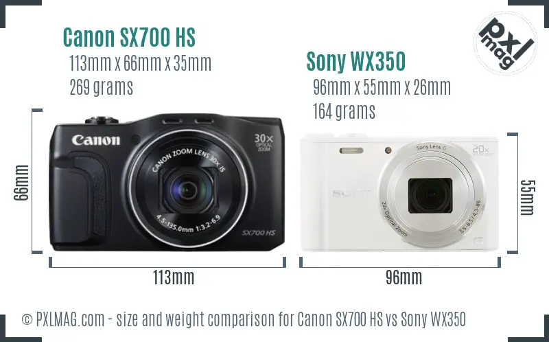 Canon SX700 HS vs Sony WX350 size comparison