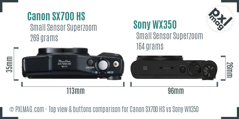 Canon SX700 HS vs Sony WX350 top view buttons comparison