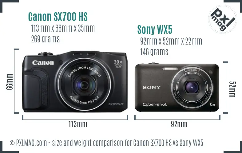 Canon SX700 HS vs Sony WX5 size comparison