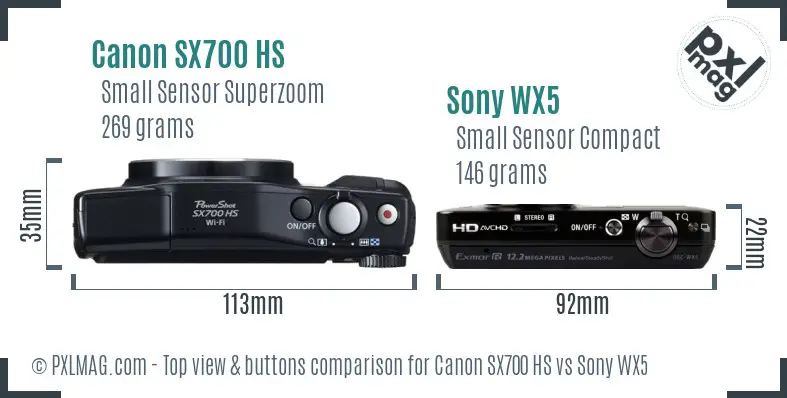 Canon SX700 HS vs Sony WX5 top view buttons comparison