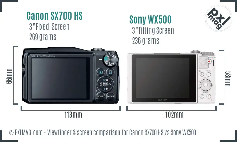 Canon SX700 HS vs Sony WX500 Screen and Viewfinder comparison