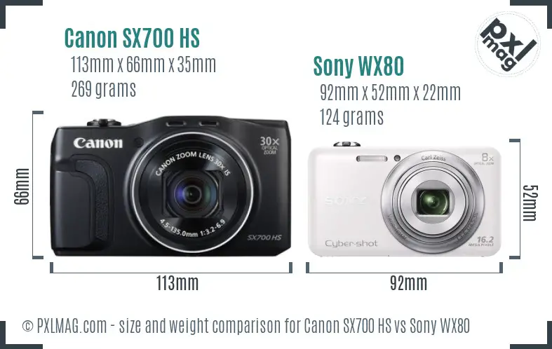 Canon SX700 HS vs Sony WX80 size comparison