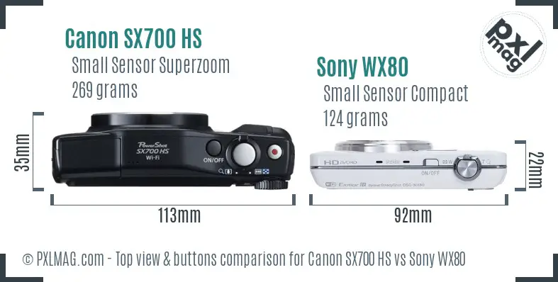 Canon SX700 HS vs Sony WX80 top view buttons comparison