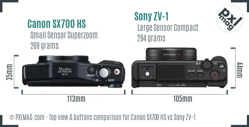 Canon SX700 HS vs Sony ZV-1 top view buttons comparison