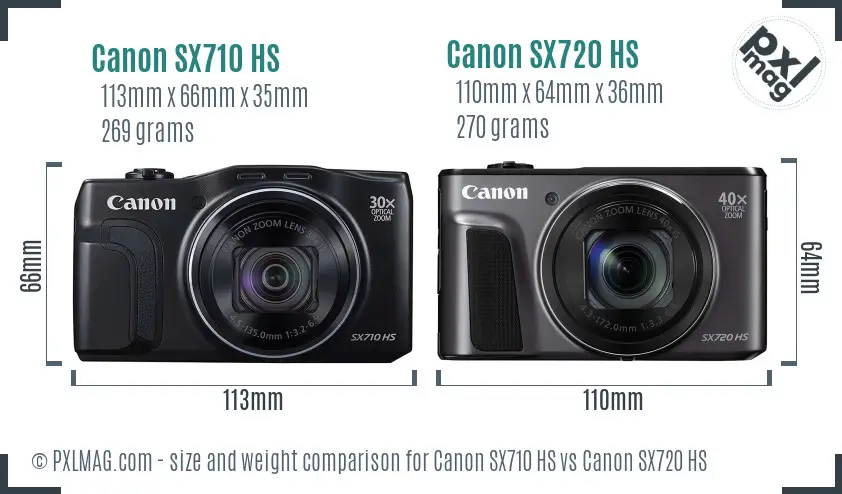 Canon SX710 HS vs Canon SX720 HS size comparison