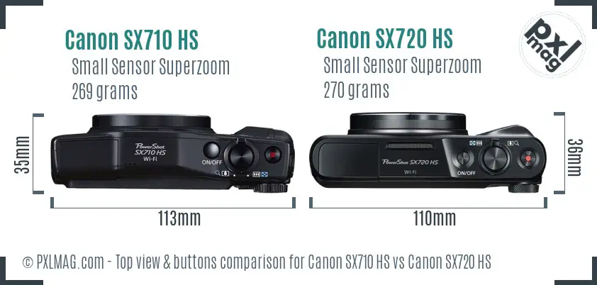 Canon SX710 HS vs Canon SX720 HS top view buttons comparison