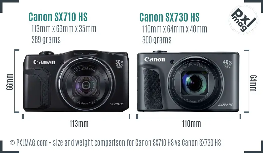 Canon SX710 HS vs Canon SX730 HS size comparison