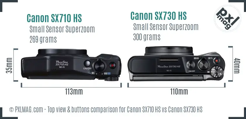 Canon SX710 HS vs Canon SX730 HS top view buttons comparison