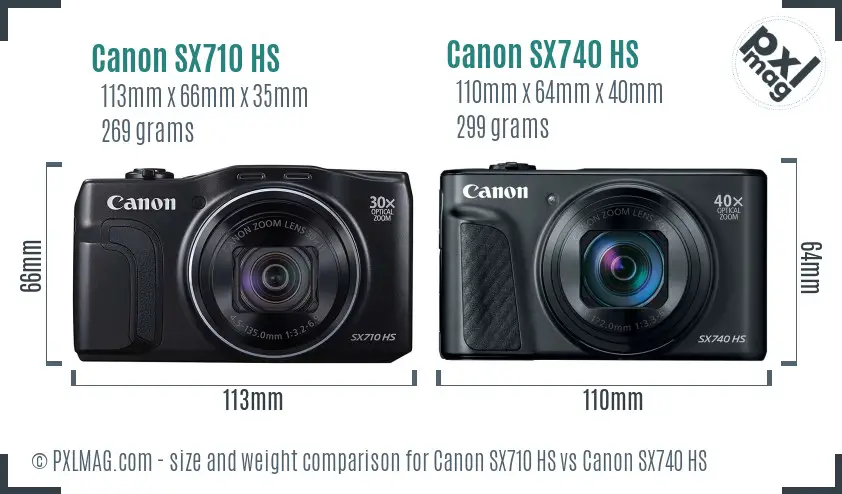 Canon SX710 HS vs Canon SX740 HS size comparison