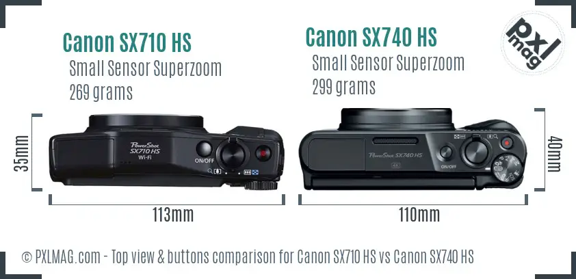 Canon SX710 HS vs Canon SX740 HS top view buttons comparison