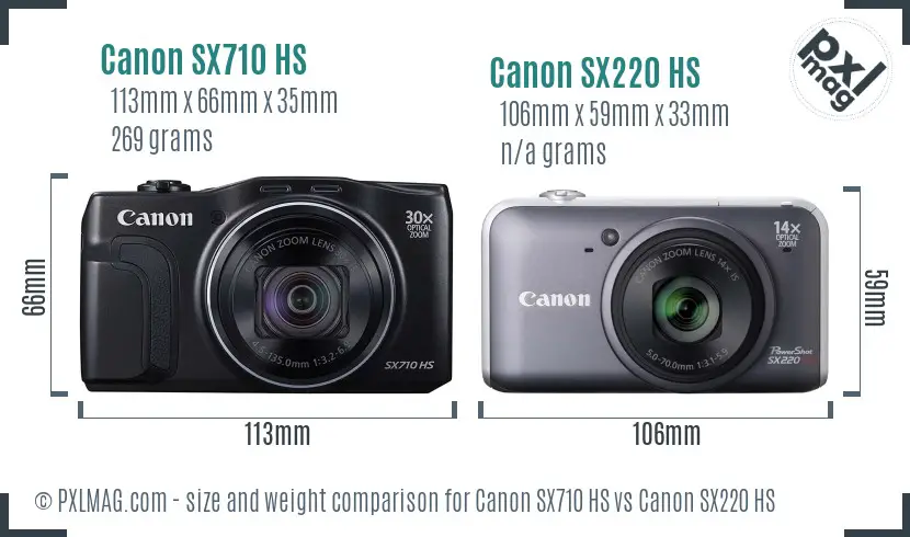 Canon SX710 HS vs Canon SX220 HS size comparison