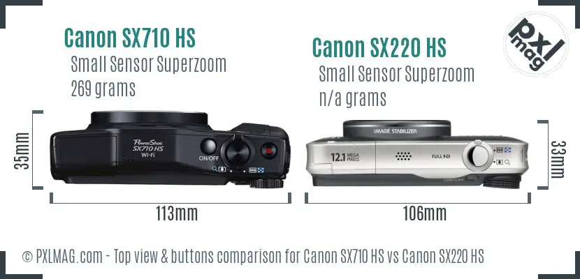 Canon SX710 HS vs Canon SX220 HS top view buttons comparison