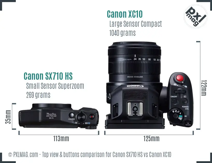 Canon SX710 HS vs Canon XC10 top view buttons comparison Canon SX710 HS vs Canon XC10 top view buttons comparison