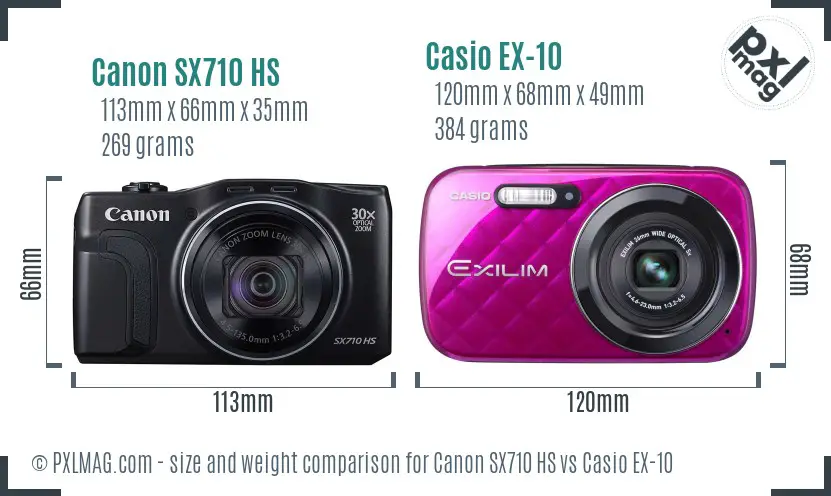 Canon SX710 HS vs Casio EX-10 size comparison