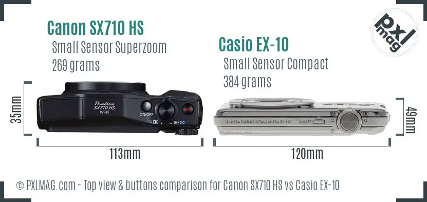 Canon SX710 HS vs Casio EX-10 top view buttons comparison