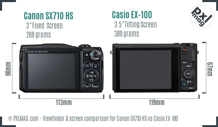 Canon SX710 HS vs Casio EX-100 Screen and Viewfinder comparison