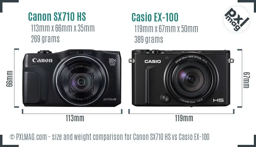 Canon SX710 HS vs Casio EX-100 size comparison