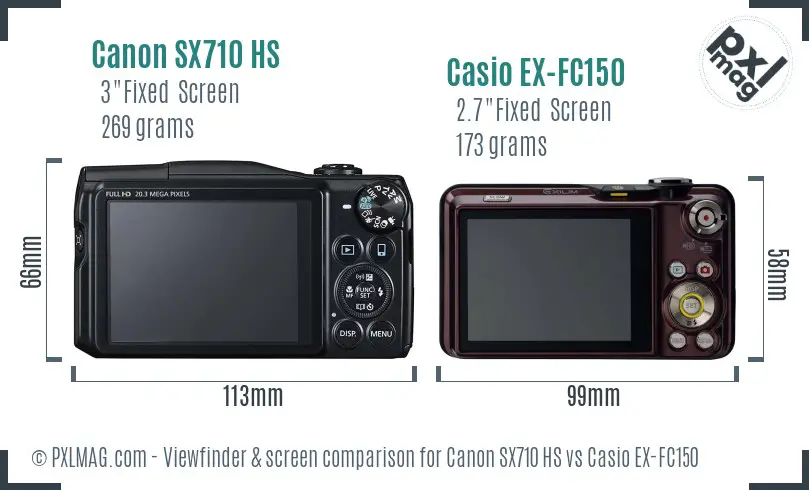 Canon SX710 HS vs Casio EX-FC150 Screen and Viewfinder comparison
