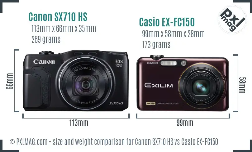 Canon SX710 HS vs Casio EX-FC150 size comparison