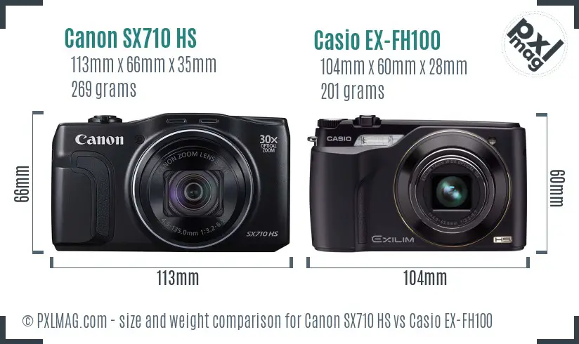 Canon SX710 HS vs Casio EX-FH100 size comparison