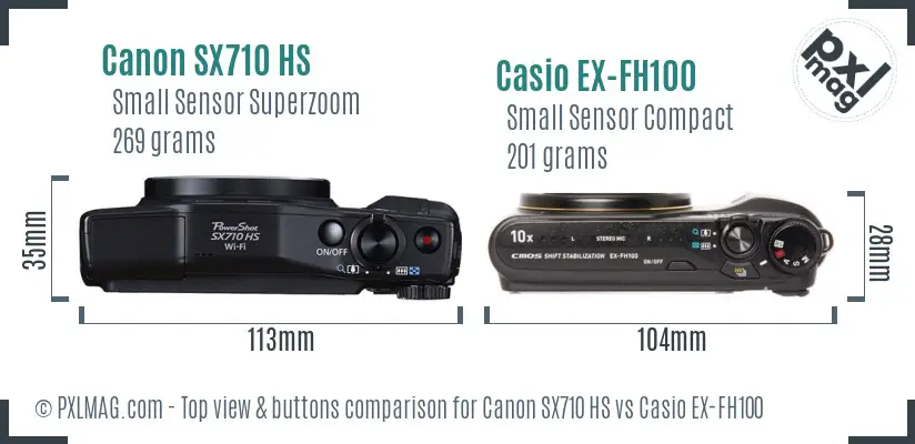 Canon SX710 HS vs Casio EX-FH100 top view buttons comparison