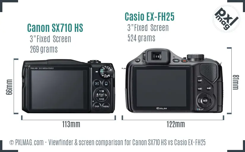 Canon SX710 HS vs Casio EX-FH25 Screen and Viewfinder comparison