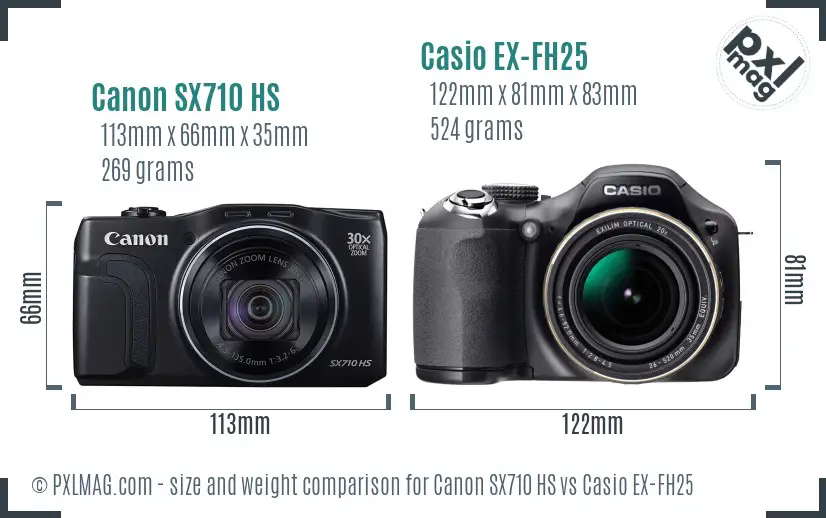 Canon SX710 HS vs Casio EX-FH25 size comparison