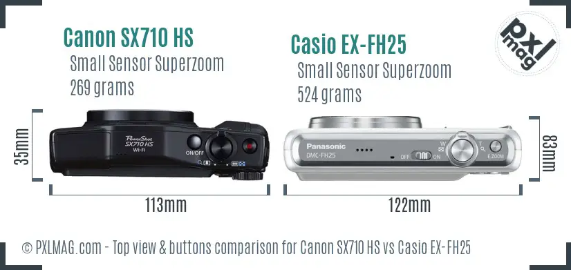 Canon SX710 HS vs Casio EX-FH25 top view buttons comparison