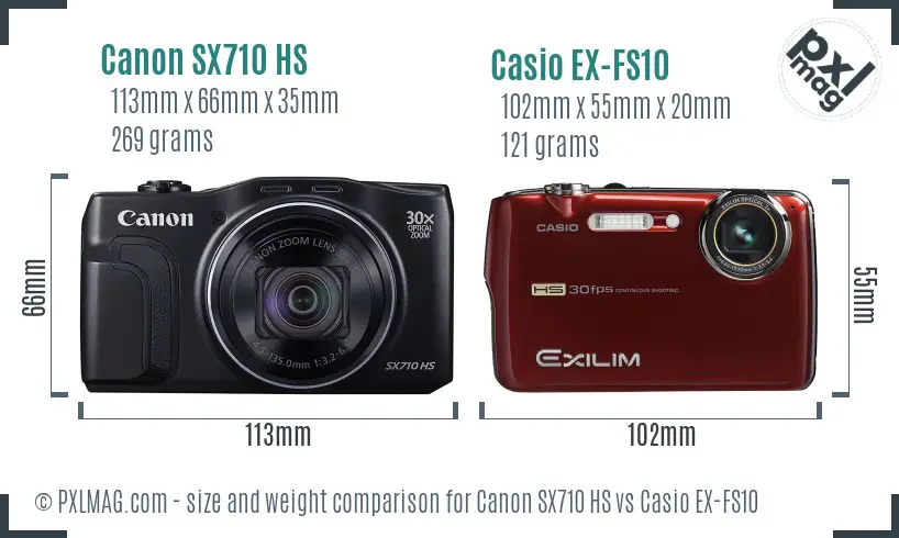 Canon SX710 HS vs Casio EX-FS10 size comparison