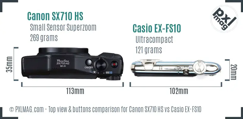 Canon SX710 HS vs Casio EX-FS10 top view buttons comparison