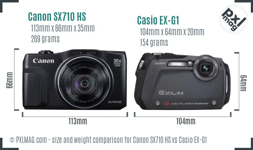 Canon SX710 HS vs Casio EX-G1 size comparison
