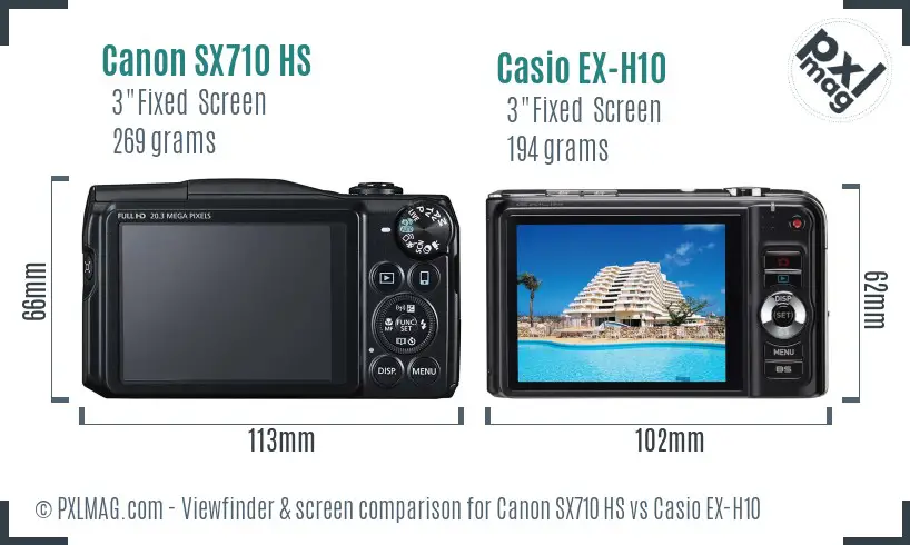 Canon SX710 HS vs Casio EX-H10 Screen and Viewfinder comparison