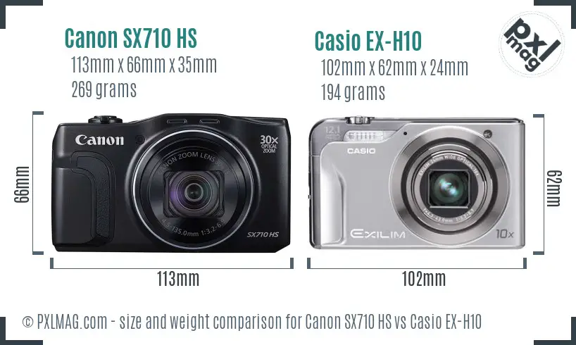 Canon SX710 HS vs Casio EX-H10 size comparison