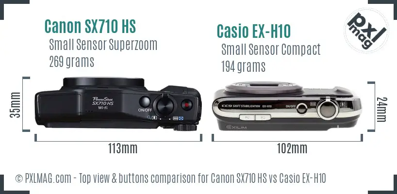 Canon SX710 HS vs Casio EX-H10 top view buttons comparison