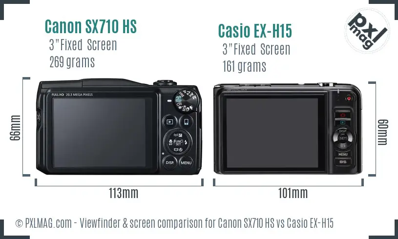 Canon SX710 HS vs Casio EX-H15 Screen and Viewfinder comparison
