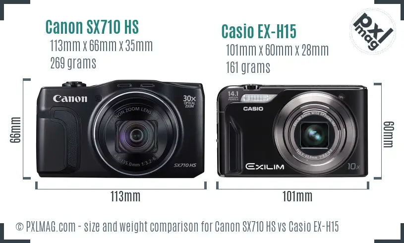 Canon SX710 HS vs Casio EX-H15 size comparison