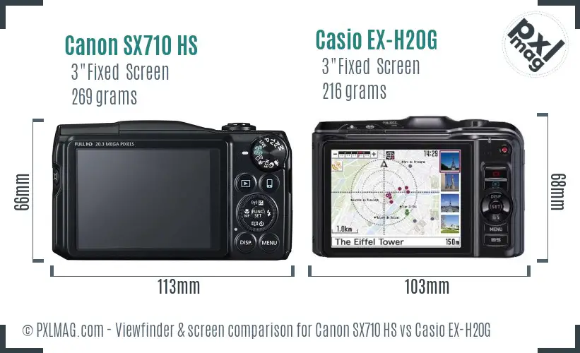 Canon SX710 HS vs Casio EX-H20G Screen and Viewfinder comparison