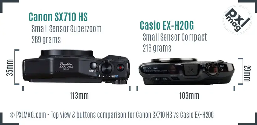 Canon SX710 HS vs Casio EX-H20G top view buttons comparison