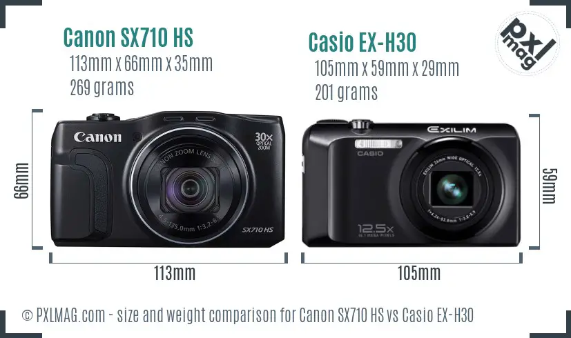 Canon SX710 HS vs Casio EX-H30 size comparison Canon SX710 HS vs Casio EX-H30 size comparison
