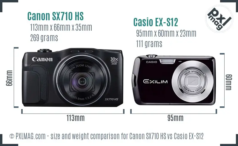 Canon SX710 HS vs Casio EX-S12 size comparison