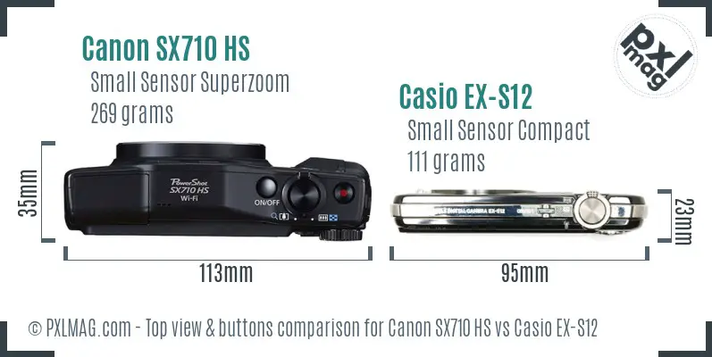 Canon SX710 HS vs Casio EX-S12 top view buttons comparison