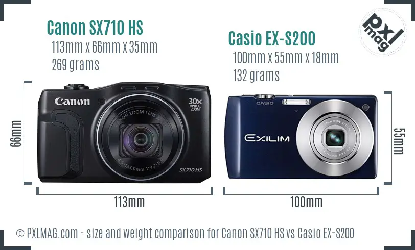 Canon SX710 HS vs Casio EX-S200 size comparison