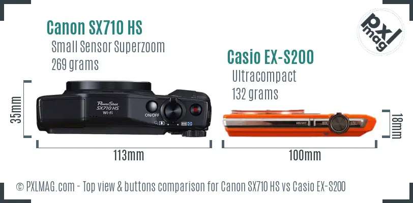 Canon SX710 HS vs Casio EX-S200 top view buttons comparison